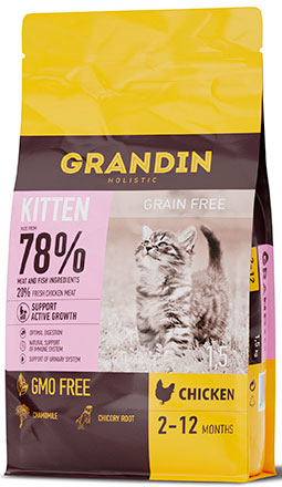 GRANDIN Holistic Kitten полноценный рацион с курицей для котят до 12 месяцев, беременных и кормящих кошек