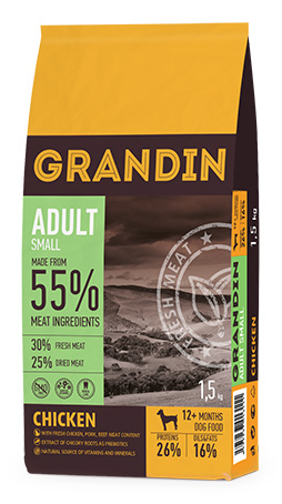 GRANDIN сухой корм для взрослых собак мелких пород <br> с курицей (55%)
