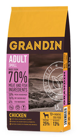 GRANDIN сухой корм для взрослых собак мелких пород <br> с курицей (70%)