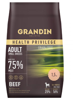 Grandin HOLISTIC сухой корм для взрослых собак мелких пород с говядиной