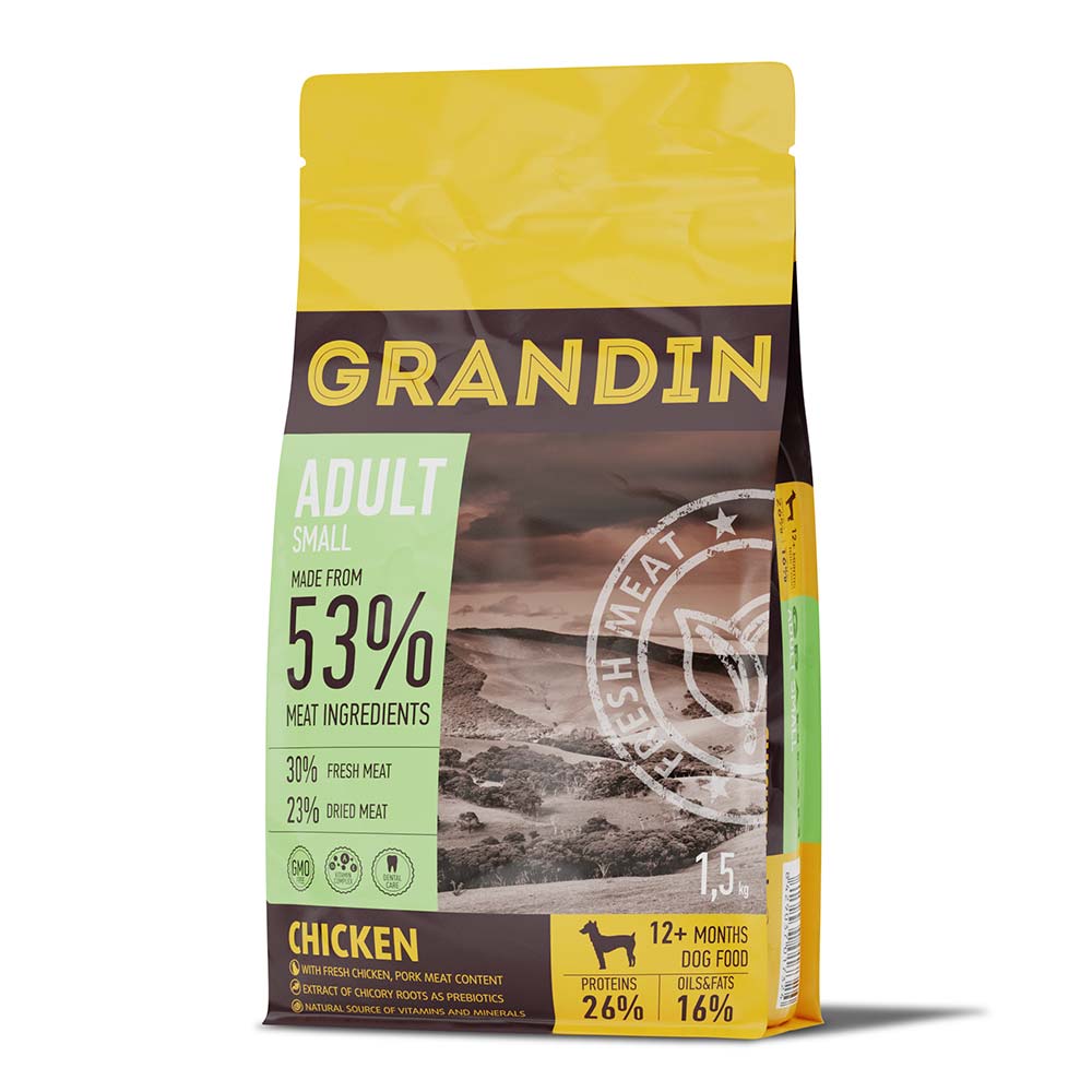 GRANDIN сухой корм для взрослых собак мелких пород <br> с курицей (53%)