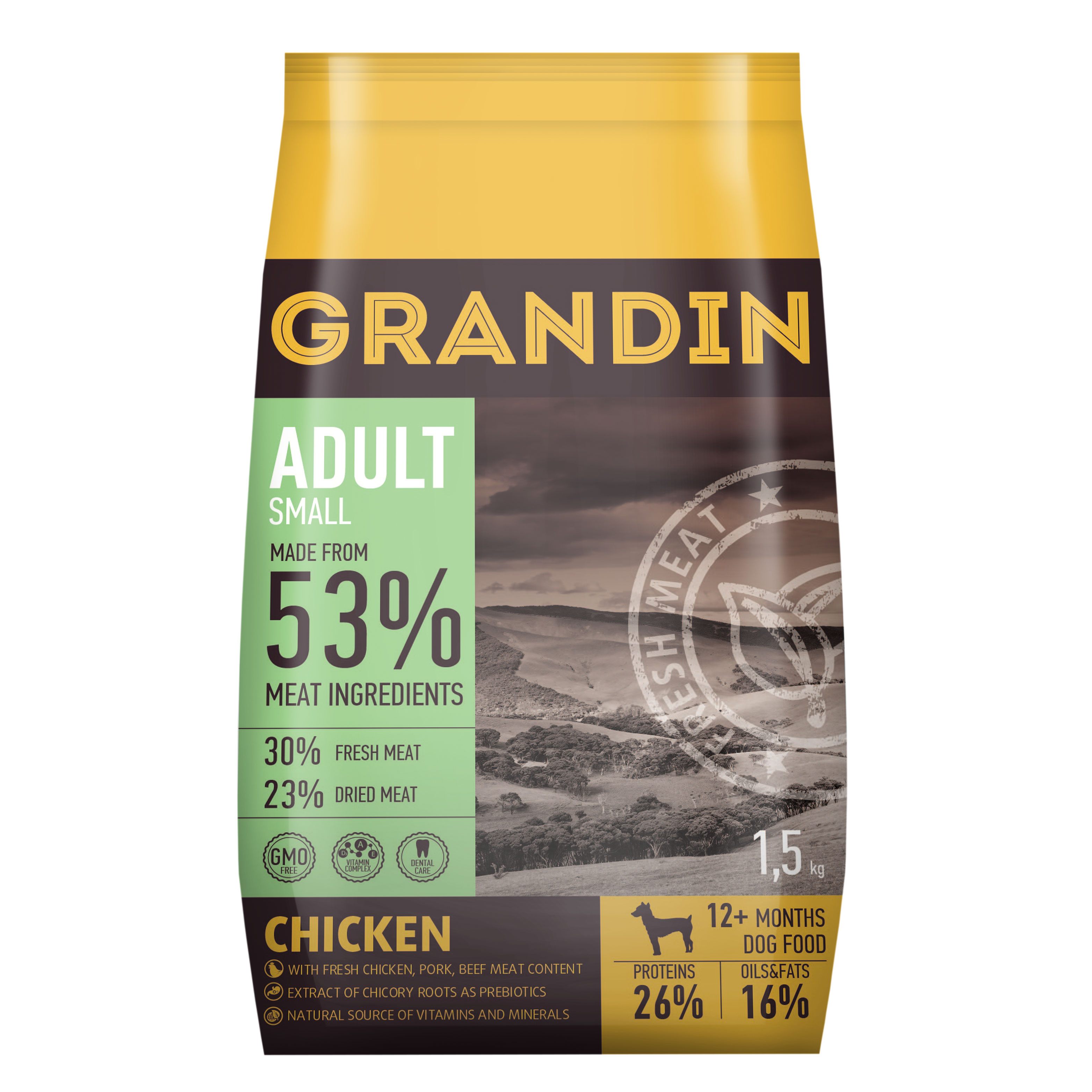 GRANDIN сухой корм для взрослых собак мелких пород <br> с курицей (53%)
